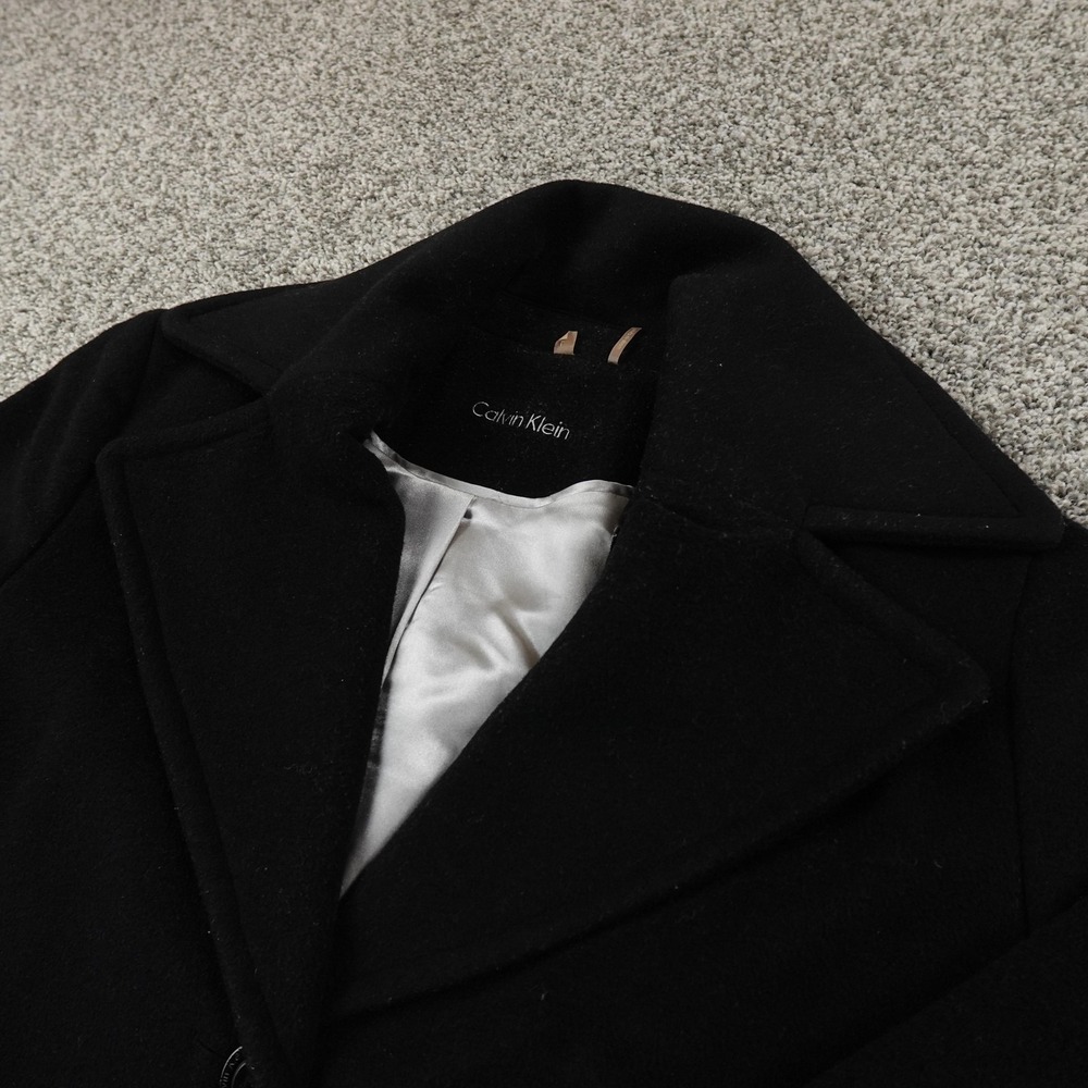 Calvin Klein Jacket Womens L Black Heavy Wool Blend Overcoat Parka Car Pea Coat‎